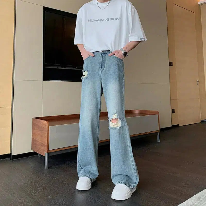 Straight-leg Ripped Jeans