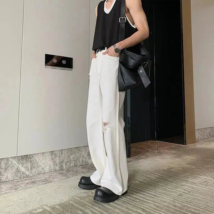 Straight-leg Ripped Jeans