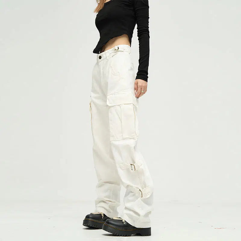 Strappy Straight-leg Overalls Cargo Pants