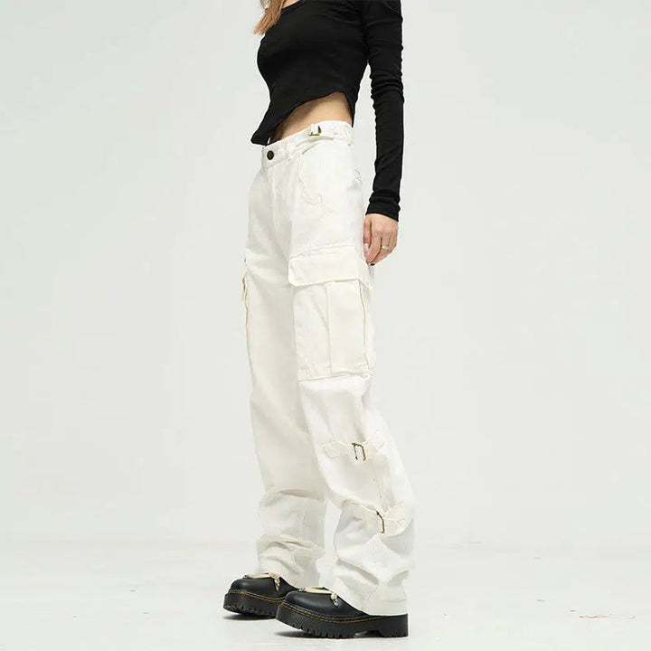 Strappy Straight-leg Overalls Cargo Pants