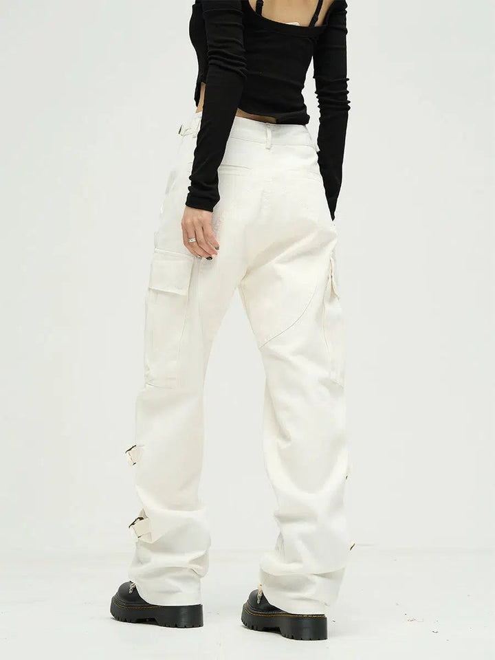 Strappy Straight-leg Overalls Cargo Pants