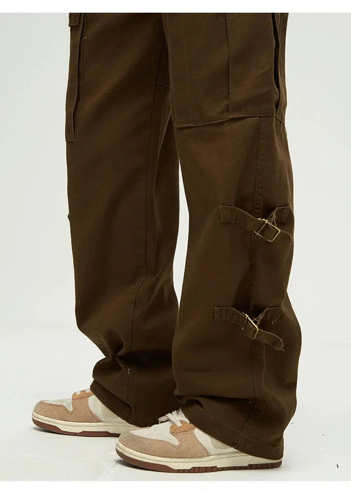 Strappy Straight-leg Overalls Cargo Pants