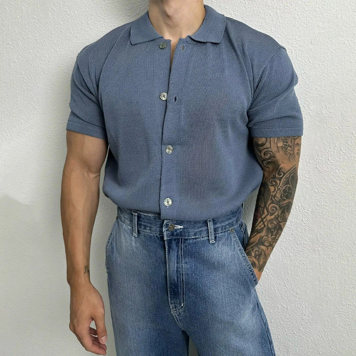 Stretch Slim Fit Knitted Polo Thin Shirt