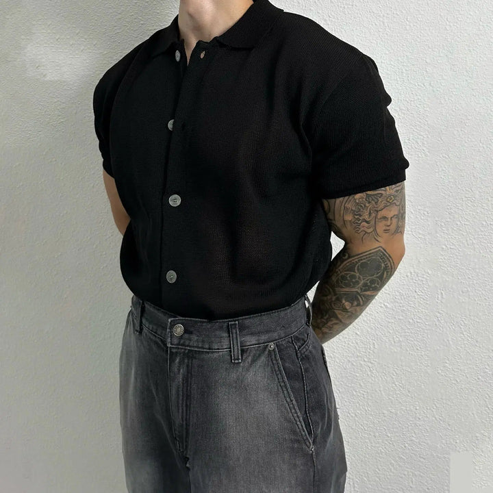 Stretch Slim Fit Knitted Polo Thin Shirt