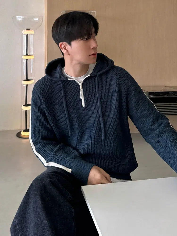 Stripe Detail Ribbed Knit Hoodie