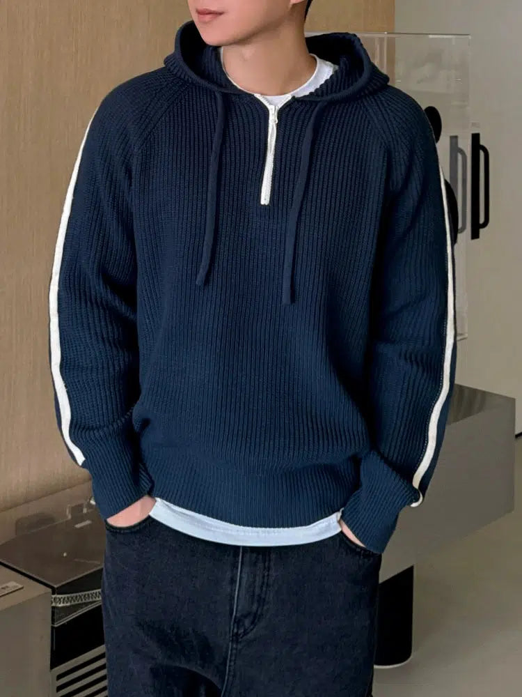 Stripe Detail Ribbed Knit Hoodie