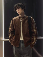 Striped Accents Leather Jacket