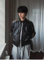 Striped Accents Leather Jacket