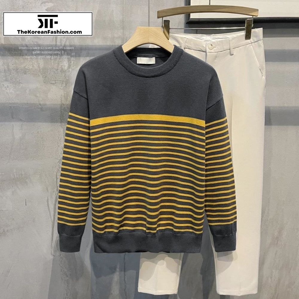 Striped Bottoming Round Neck Pullover