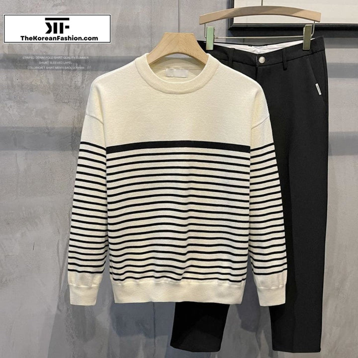 Striped Bottoming Round Neck Pullover