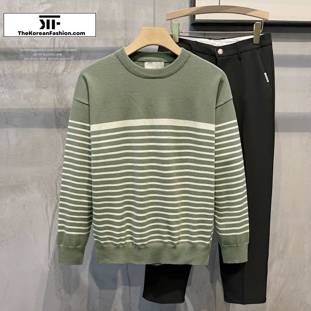 Striped Bottoming Round Neck Pullover