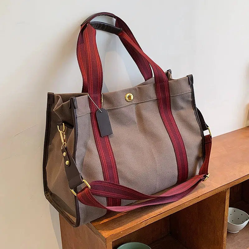 Striped Handles Canvas Tote Bag