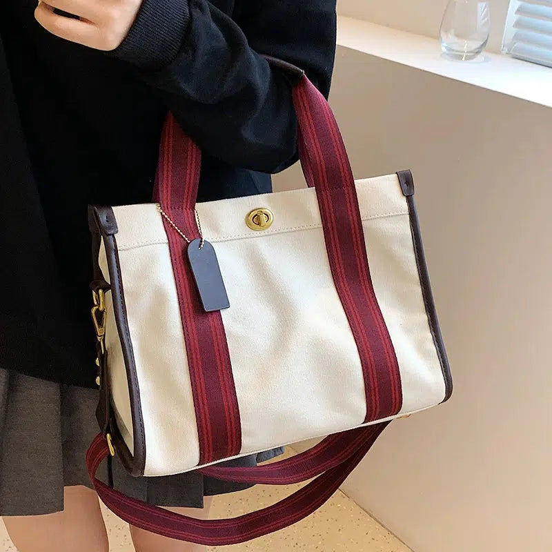 Striped Handles Canvas Tote Bag