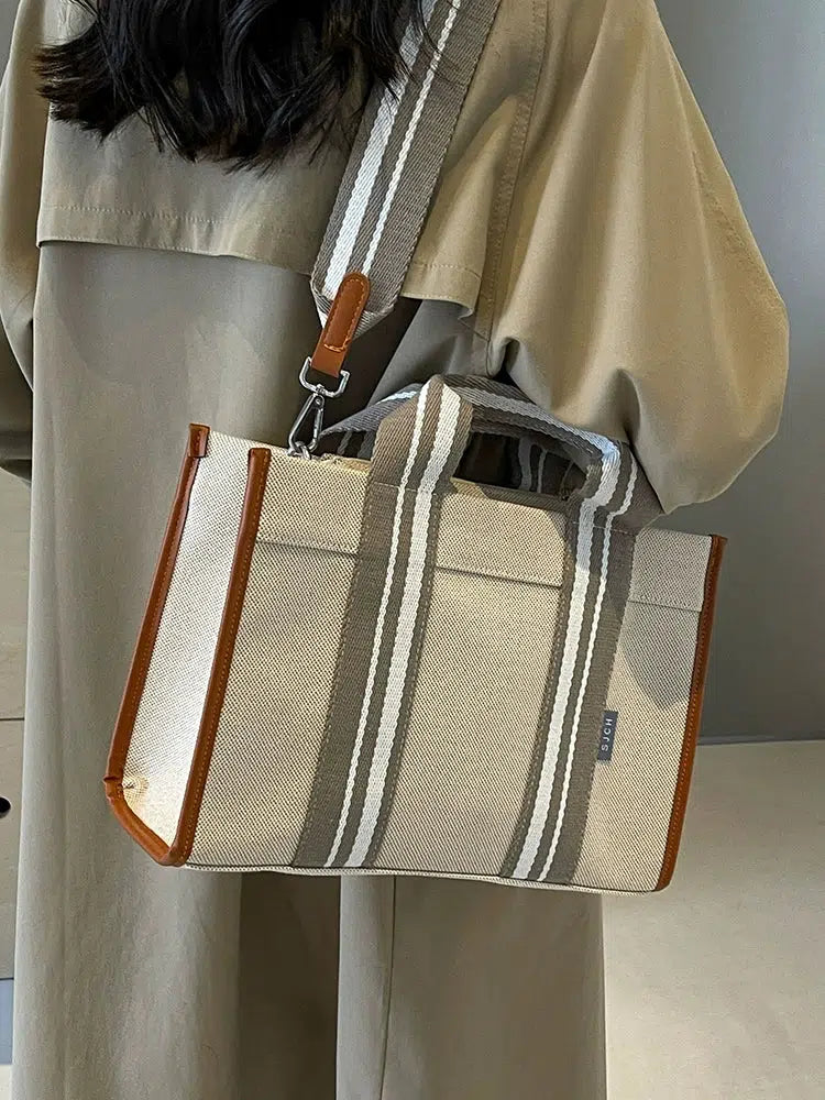 Striped Handles Canvas Tote Bag