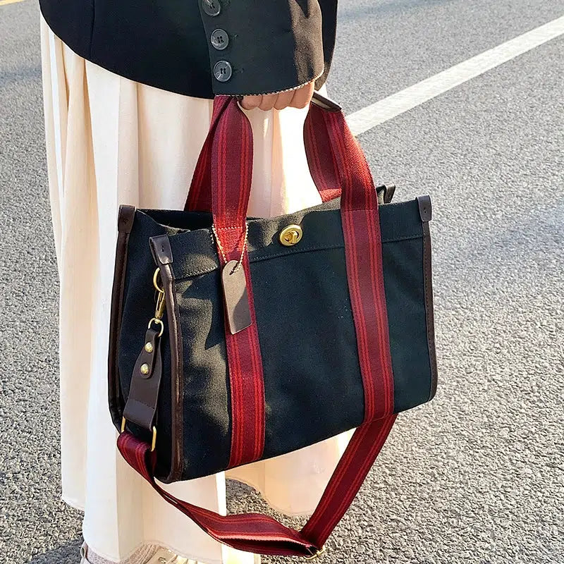 Striped Handles Canvas Tote Bag