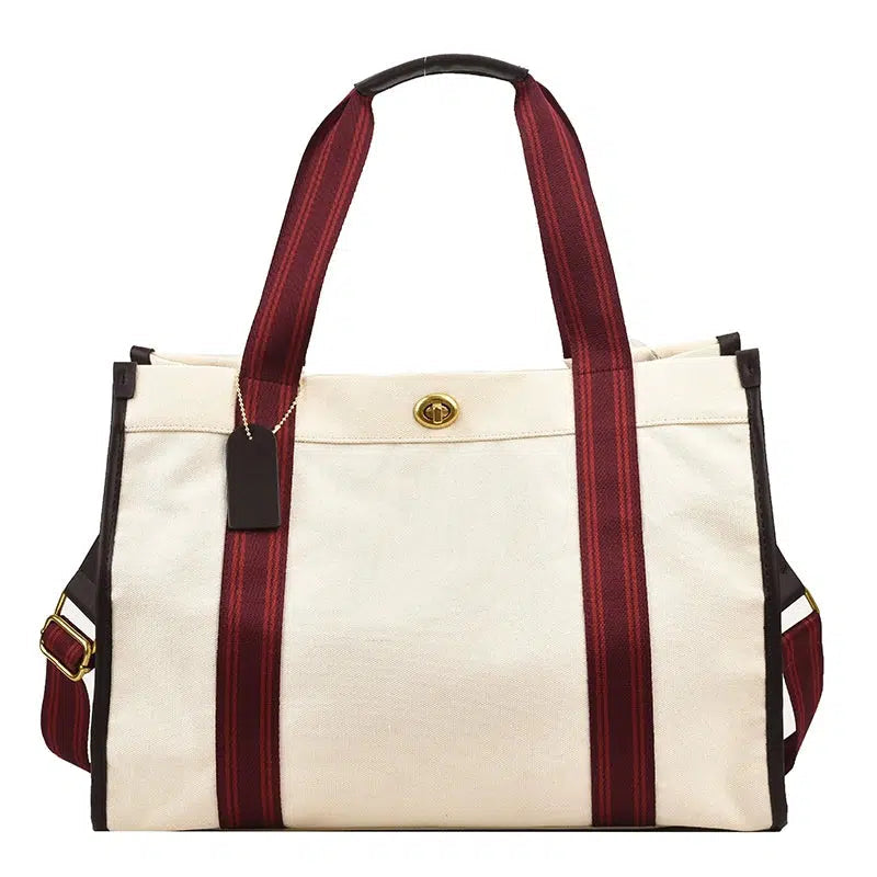 Striped Handles Canvas Tote Bag