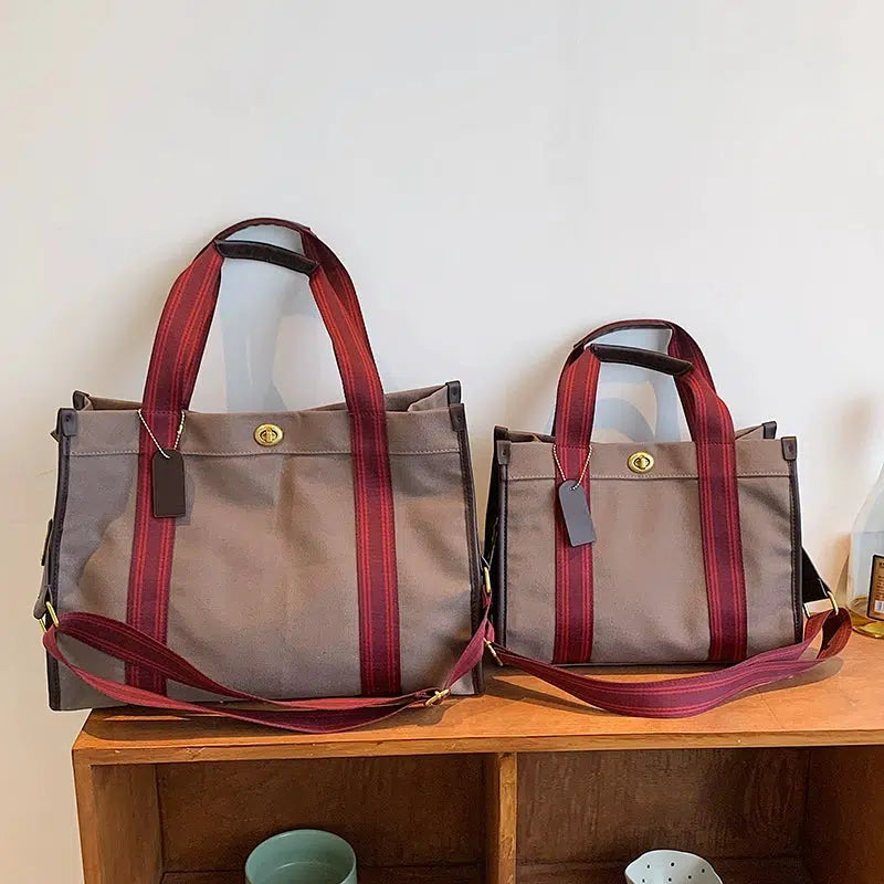 Striped Handles Canvas Tote Bag