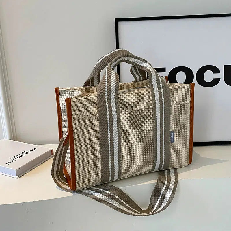 Striped Handles Canvas Tote Bag