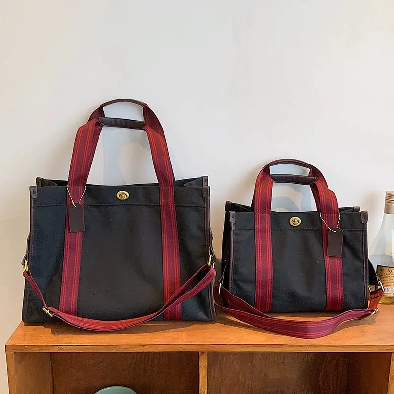 Striped Handles Canvas Tote Bag