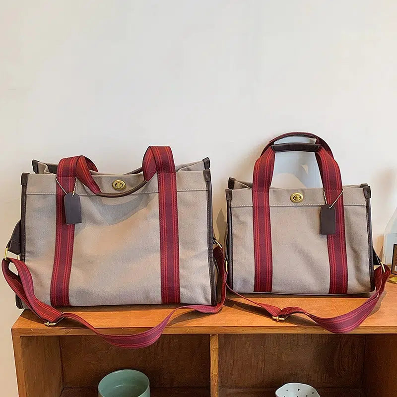 Striped Handles Canvas Tote Bag