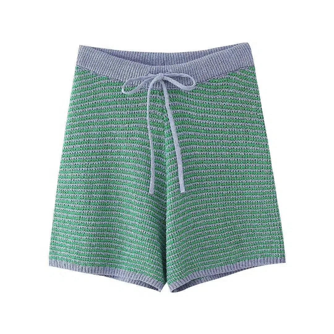 Striped Knit Polo Shirt Pants Set