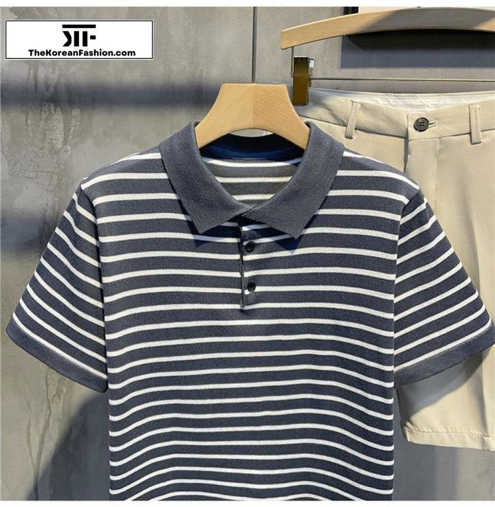 Striped Knitted Polo Shirt