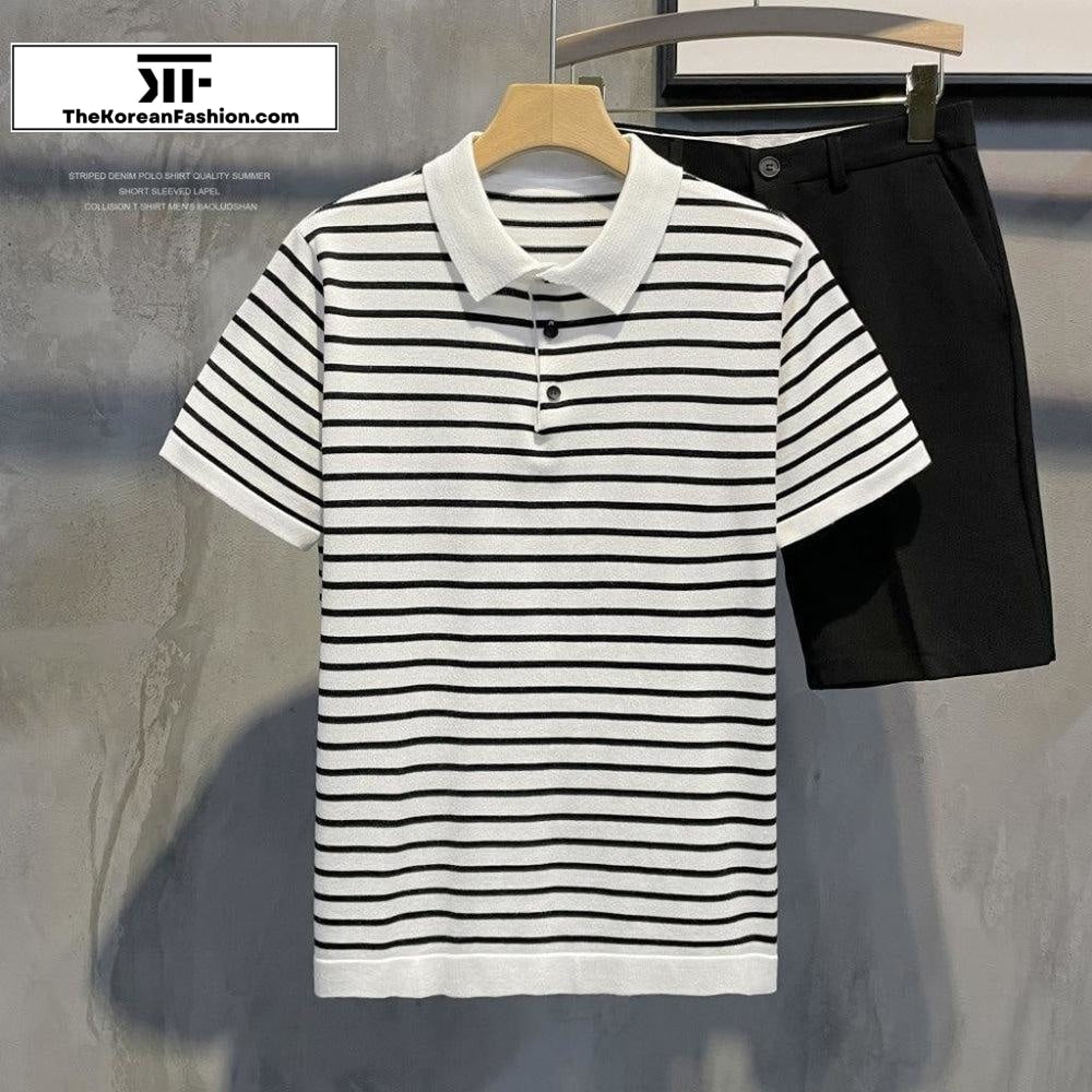Striped Knitted Polo Shirt