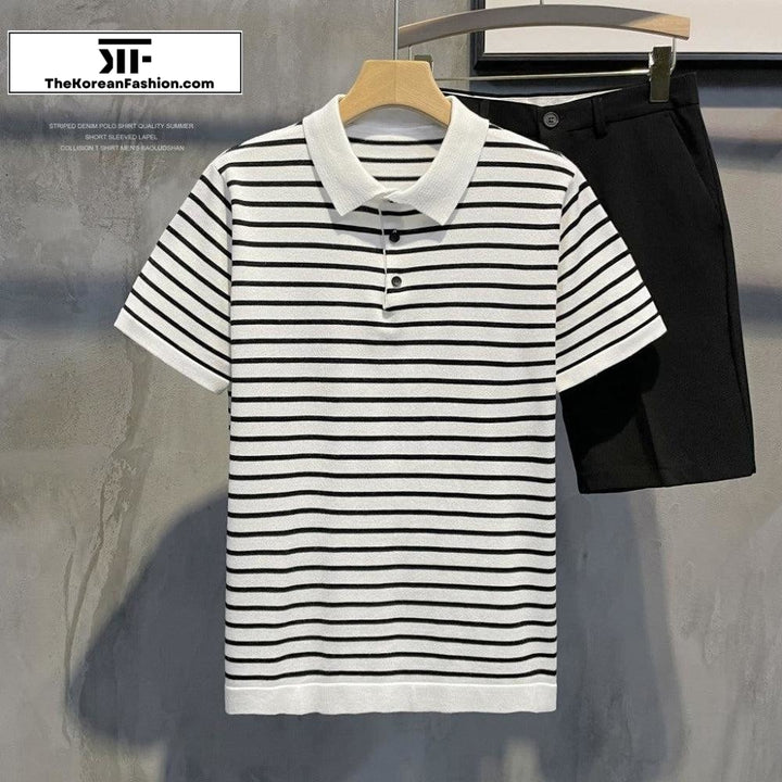 Striped Knitted Polo Shirt