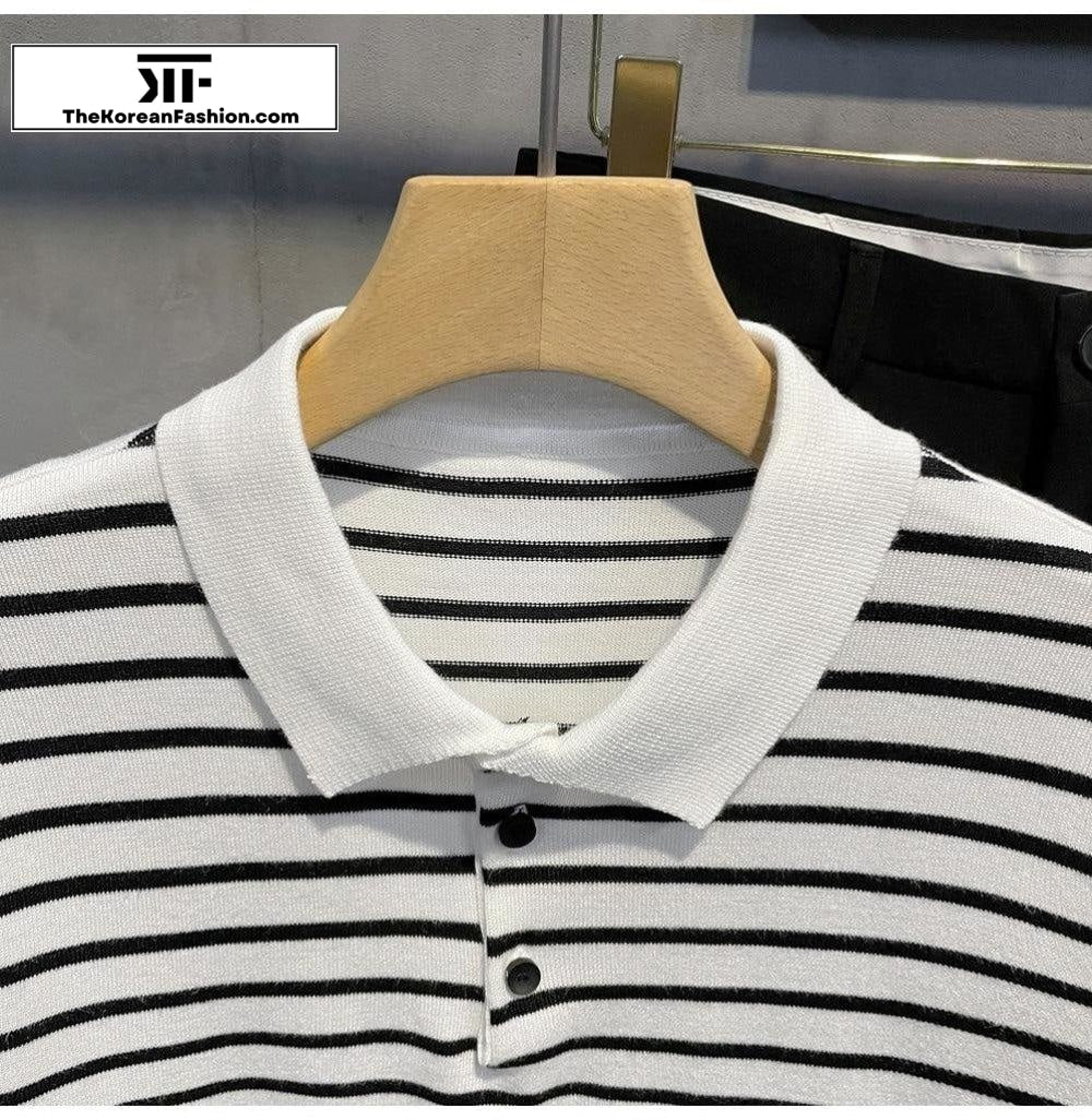 Striped Knitted Polo Shirt