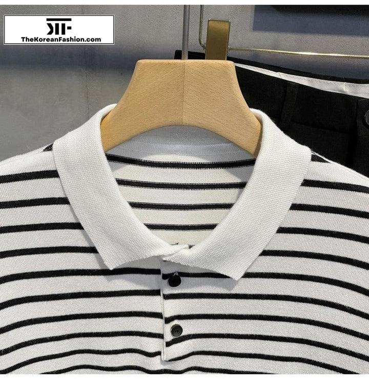 Striped Knitted Polo Shirt