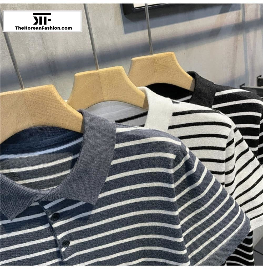 Striped Knitted Polo Shirt