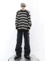 Striped Mohair Round Neck Loose Sweater