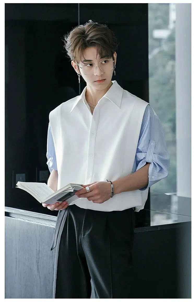Striped Patchwork Rolled Sleeve Shirt