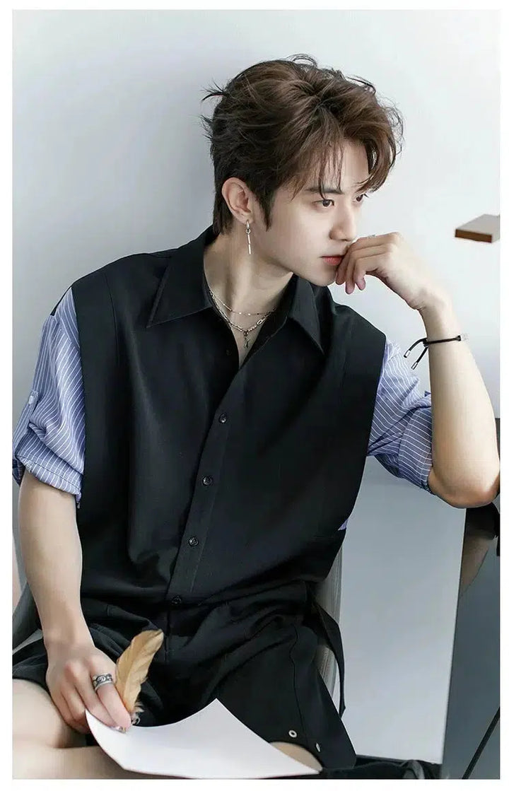 Striped Patchwork Rolled Sleeve Shirt