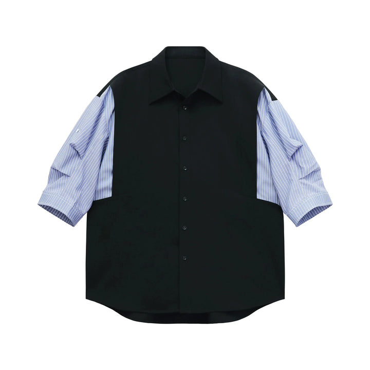 Striped Patchwork Rolled Sleeve Shirt