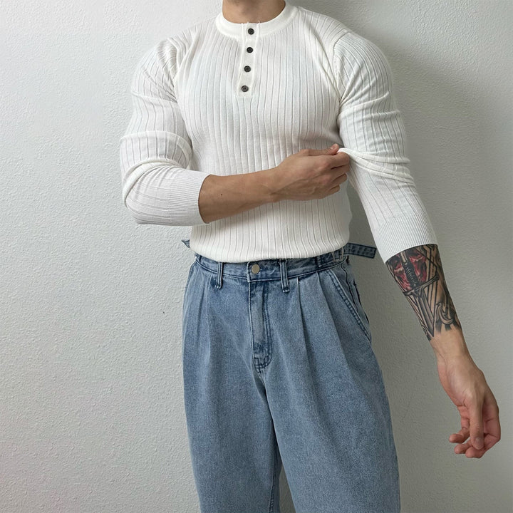 Striped Round Neck Collar Shirt
