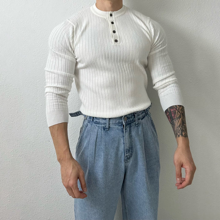 Striped Round Neck Collar Shirt