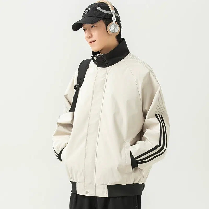Striped Windproof Outdoor Jacket
