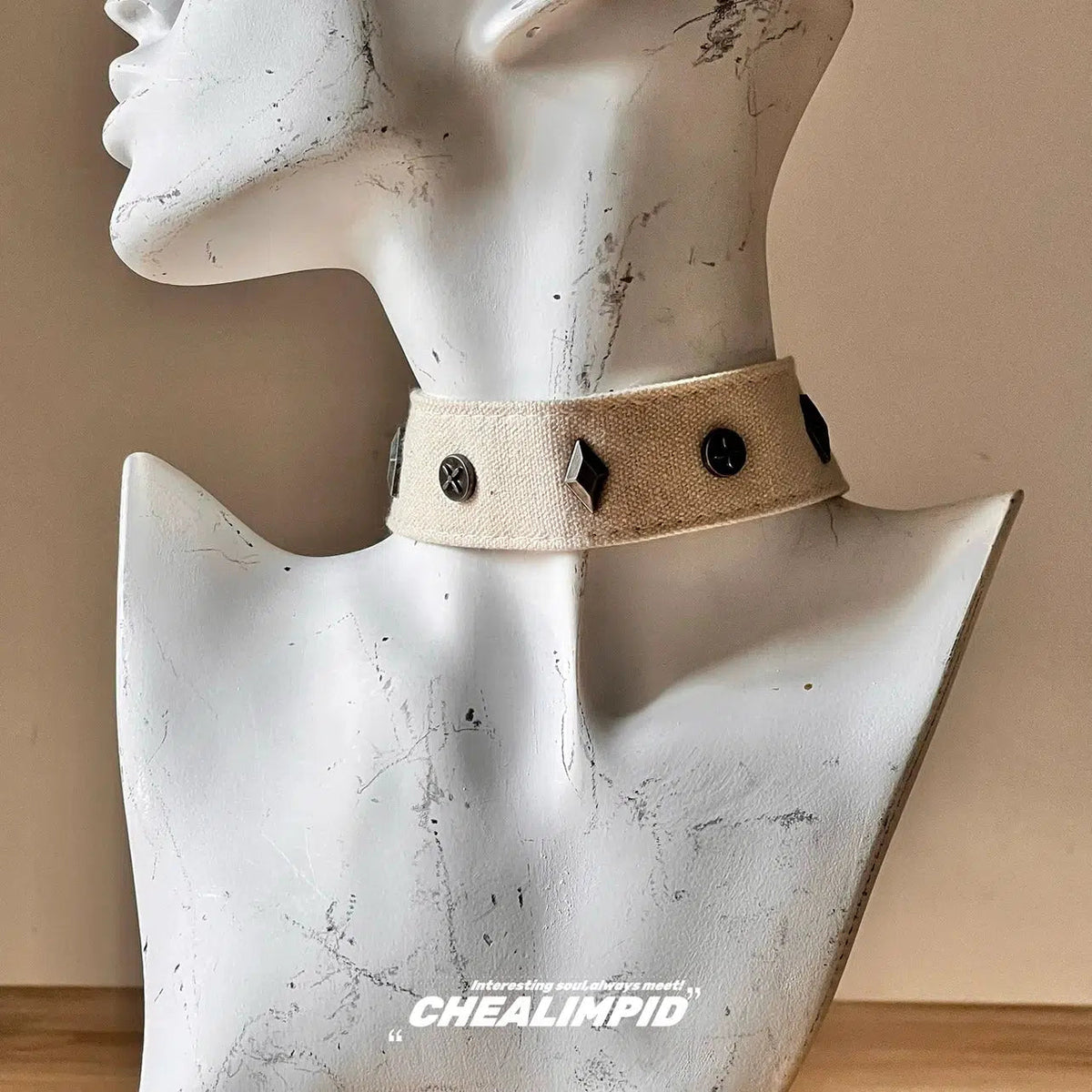 Studded Canvas Choker Necklace