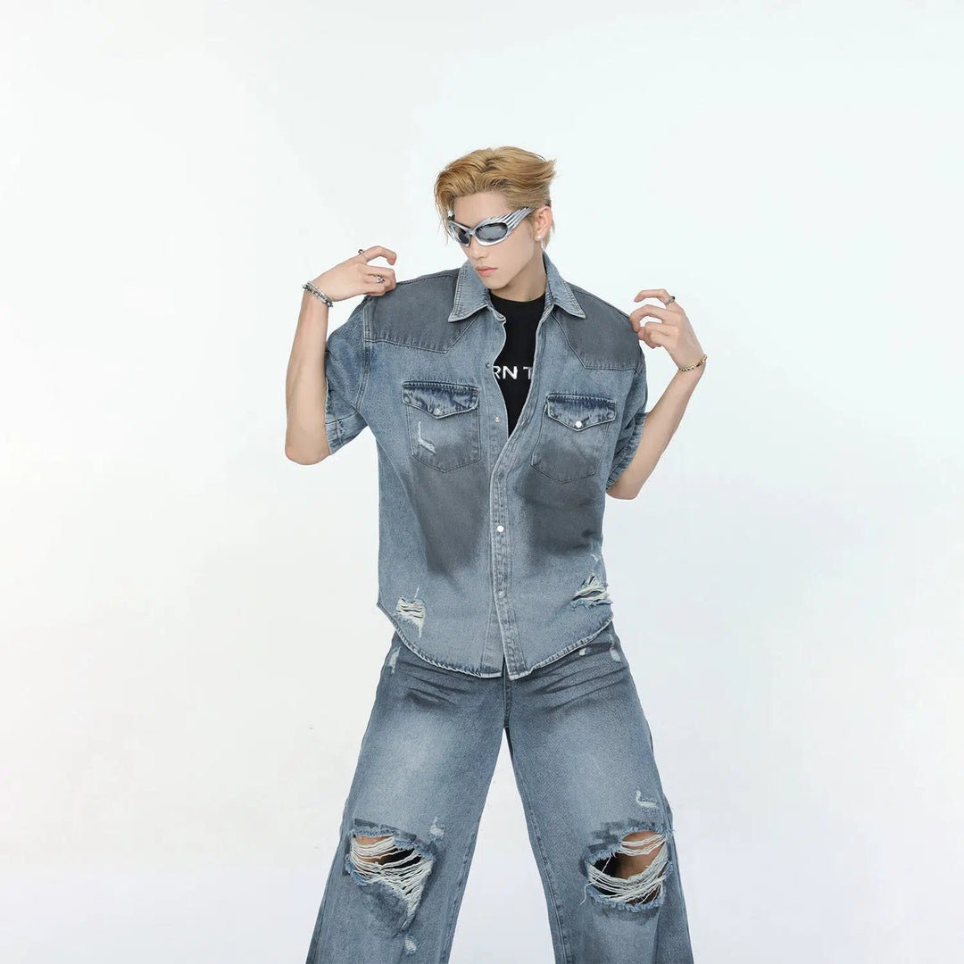 Stylish Distressed Denim Suit Set