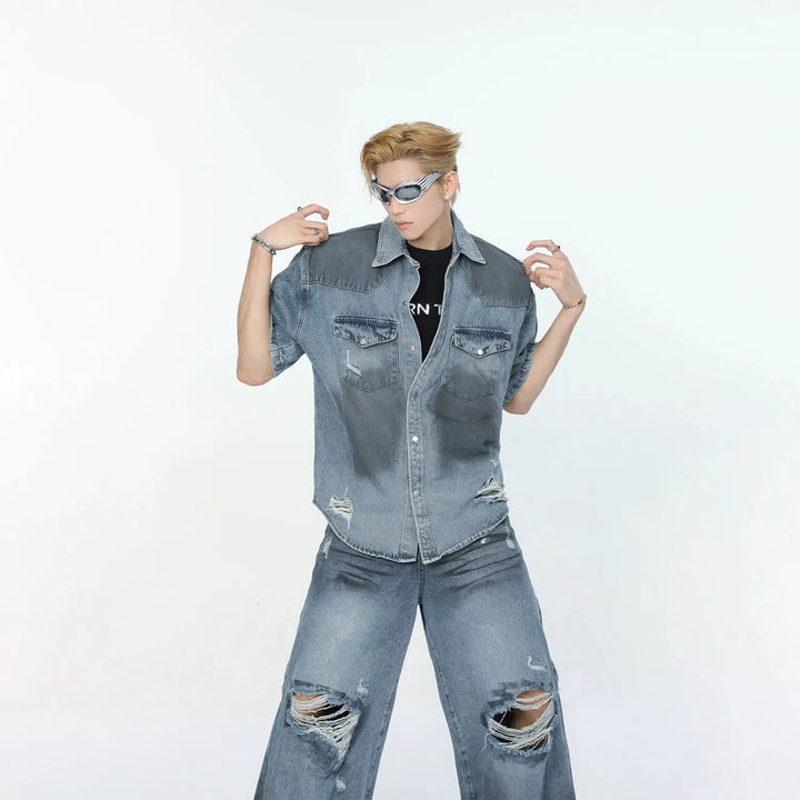 Stylish Distressed Denim Suit Set