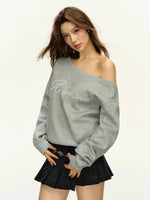 Stylish Rhinestone Off-Shoulder Sweatshirt