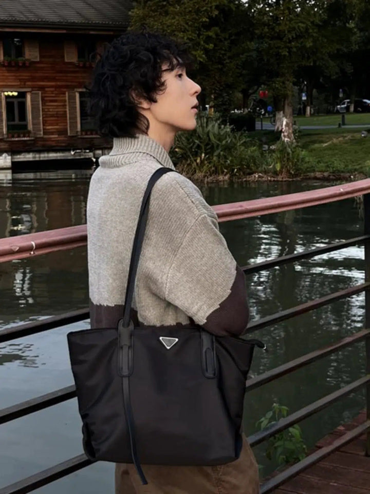 Stylish Triangular Logo Tote Bag