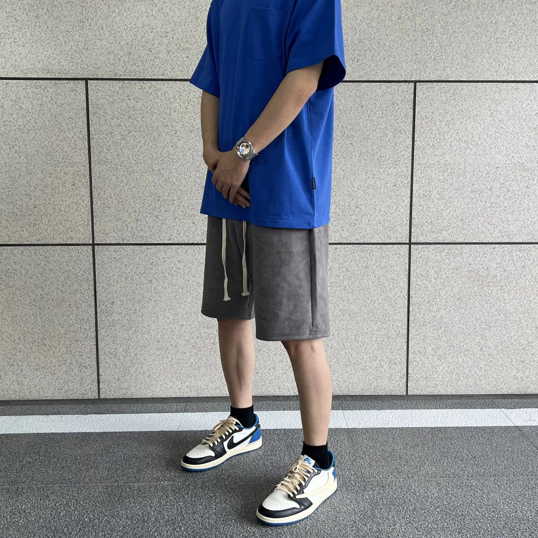 Suede Drawstring Sport Shorts