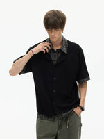 Plaid Patchwork Faux Layered Short Sleeve Shirt 3