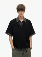 Plaid Patchwork Faux Layered Short Sleeve Shirt 5