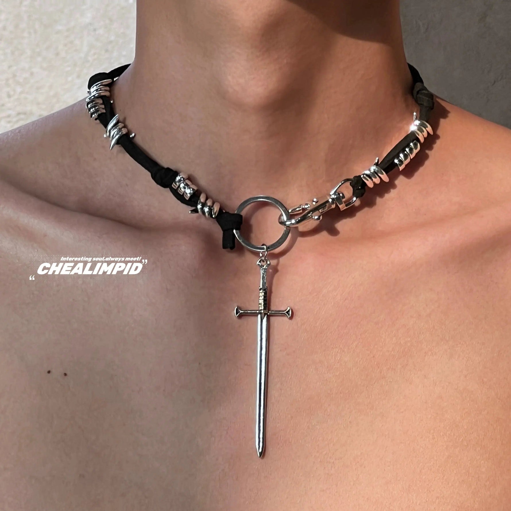 Sword Pendant Choker Necklace