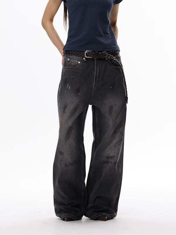 Distressed Wide Leg Washed Denim Pants 2