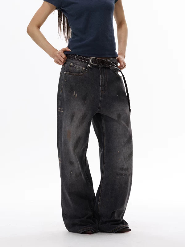 Distressed Wide Leg Washed Denim Pants 3