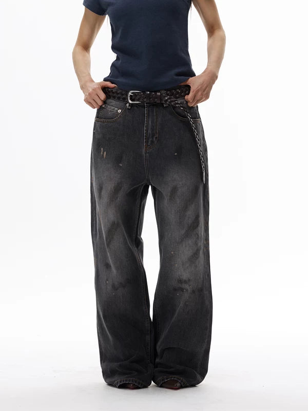 Distressed Wide Leg Washed Denim Pants 4